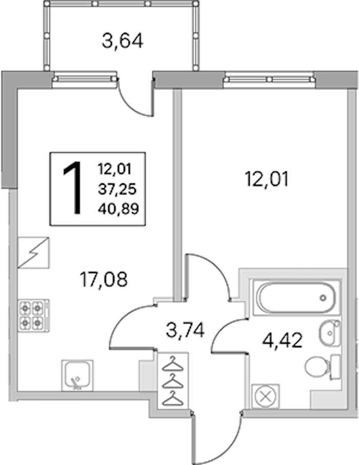 1-комнатная квартира 37.25 м², 1/5 эт., ЖК «ЮгТаун. Олимпийские кварталы»